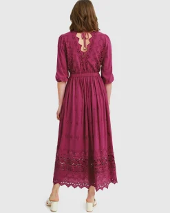 Sale Belle & Bloom All Eyes On Me Midi Dress - Burgundy
