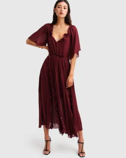 Best Belle & Bloom Amour Amour Ruffled Midi Dress - Burgundy