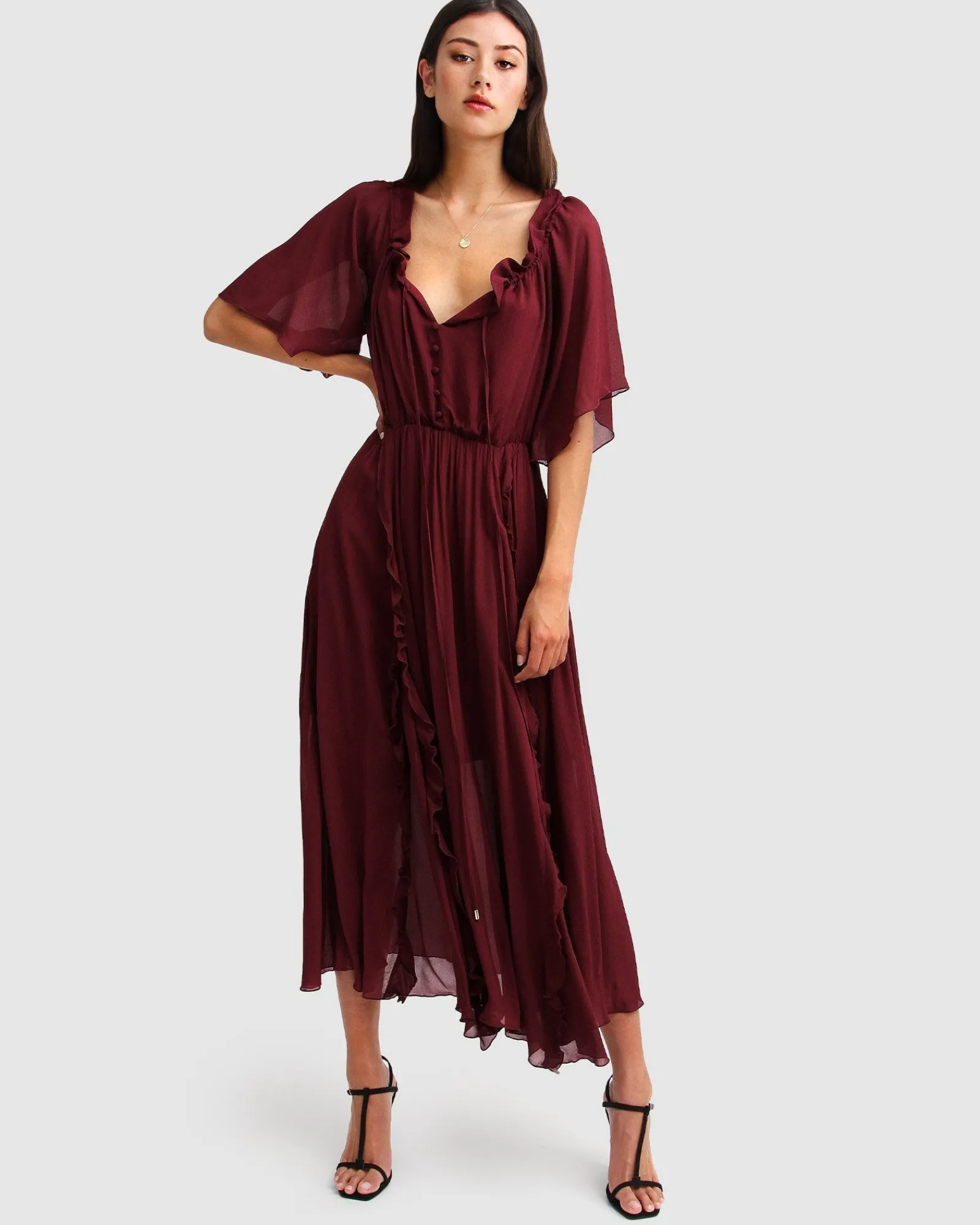 Best Belle & Bloom Amour Amour Ruffled Midi Dress - Burgundy