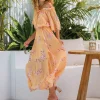 Hot Belle & Bloom Amour Amour Ruffled Midi Dress - Peach Peonies PeachPeonies