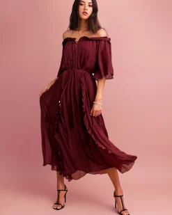Best Belle & Bloom Amour Amour Ruffled Midi Dress - Burgundy