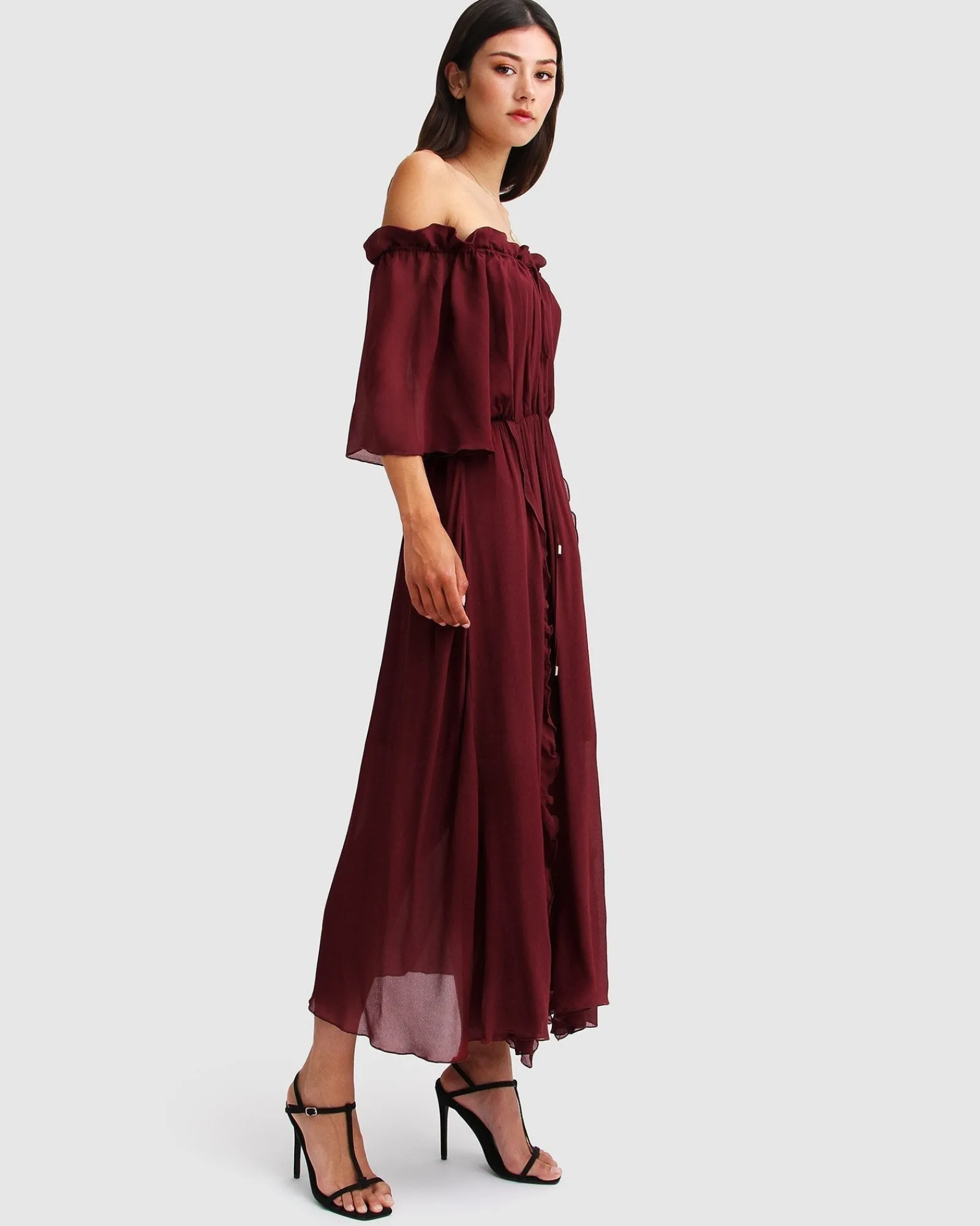 Best Belle & Bloom Amour Amour Ruffled Midi Dress - Burgundy