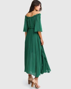 Clearance Belle & Bloom Amour Amour Ruffled Midi Dress - Dark Green DarkGreen