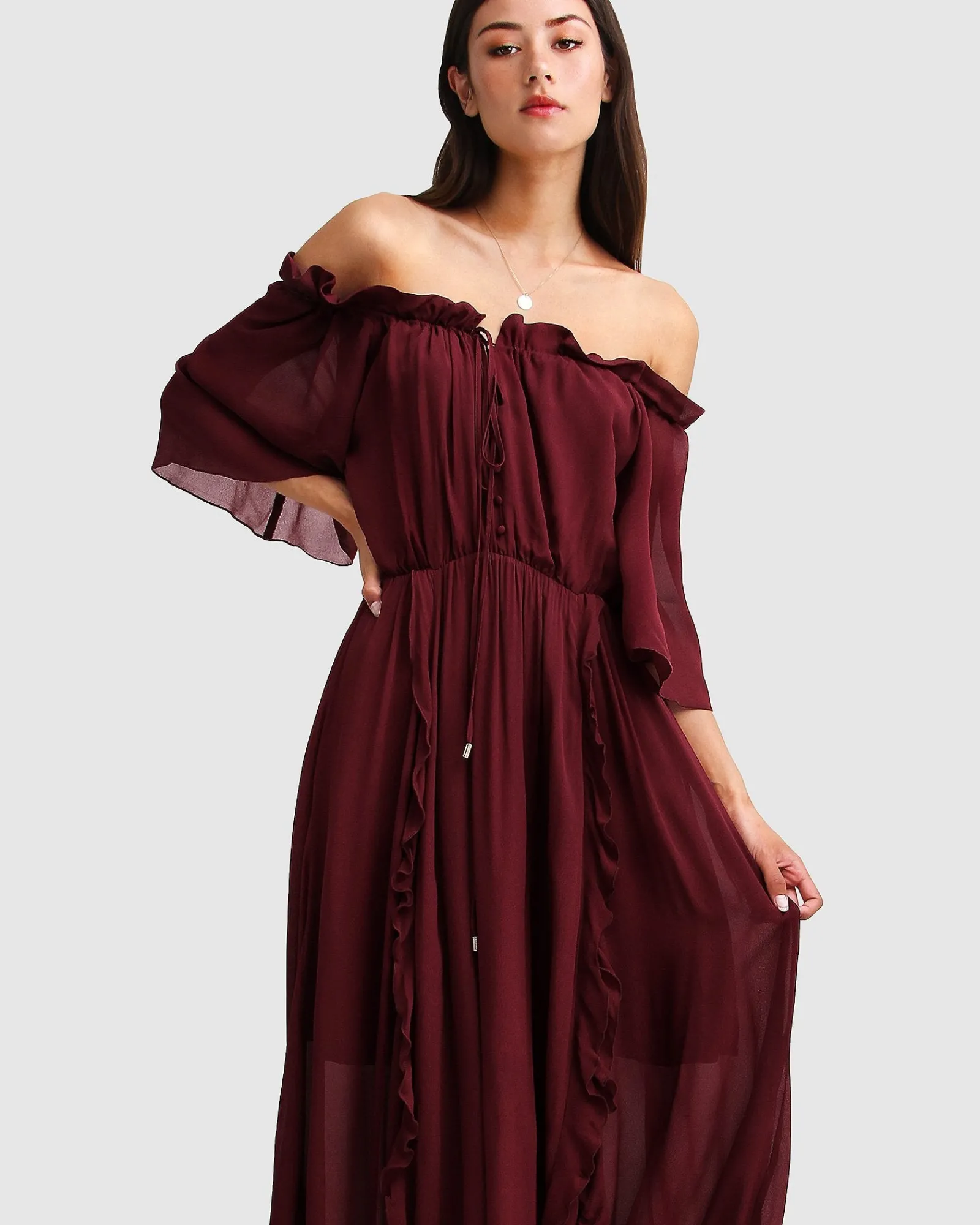 Best Belle & Bloom Amour Amour Ruffled Midi Dress - Burgundy