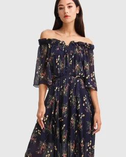 Sale Belle & Bloom Amour Amour Ruffled Midi Dress - Navy