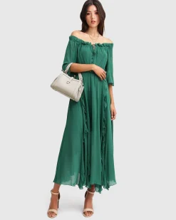Clearance Belle & Bloom Amour Amour Ruffled Midi Dress - Dark Green DarkGreen