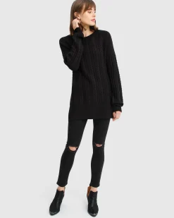 Online Belle & Bloom At Last Cable Knit Jumper with Slit - Black