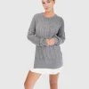 Sale Belle & Bloom At Last Cable Knit Jumper with Slit - Grey Marle GreyMarle