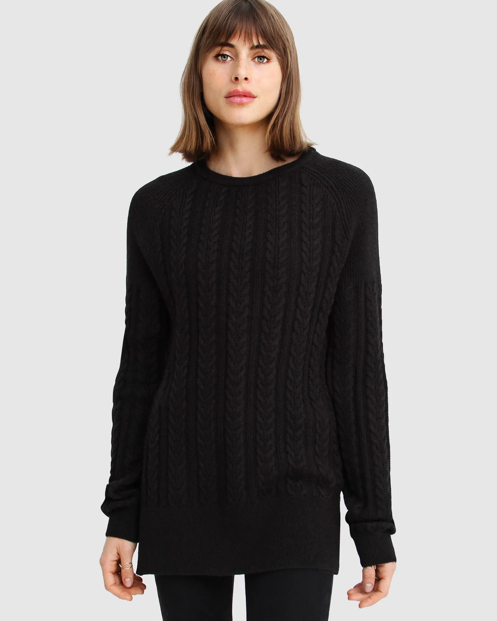 Online Belle & Bloom At Last Cable Knit Jumper with Slit - Black