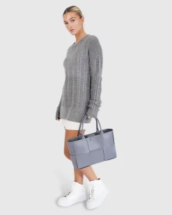 Sale Belle & Bloom At Last Cable Knit Jumper with Slit - Grey Marle GreyMarle