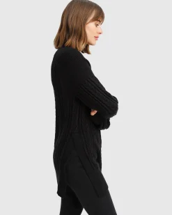 Online Belle & Bloom At Last Cable Knit Jumper with Slit - Black