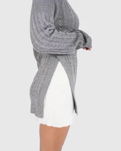 Sale Belle & Bloom At Last Cable Knit Jumper with Slit - Grey Marle GreyMarle