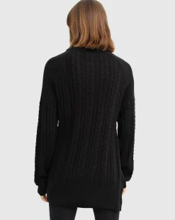 Online Belle & Bloom At Last Cable Knit Jumper with Slit - Black
