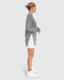 Sale Belle & Bloom At Last Cable Knit Jumper with Slit - Grey Marle GreyMarle