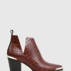 Fashion Belle & Bloom Austin Croc Embossed Ankle Boot - Chocolate FINAL SALE ChocolateFINALSALE