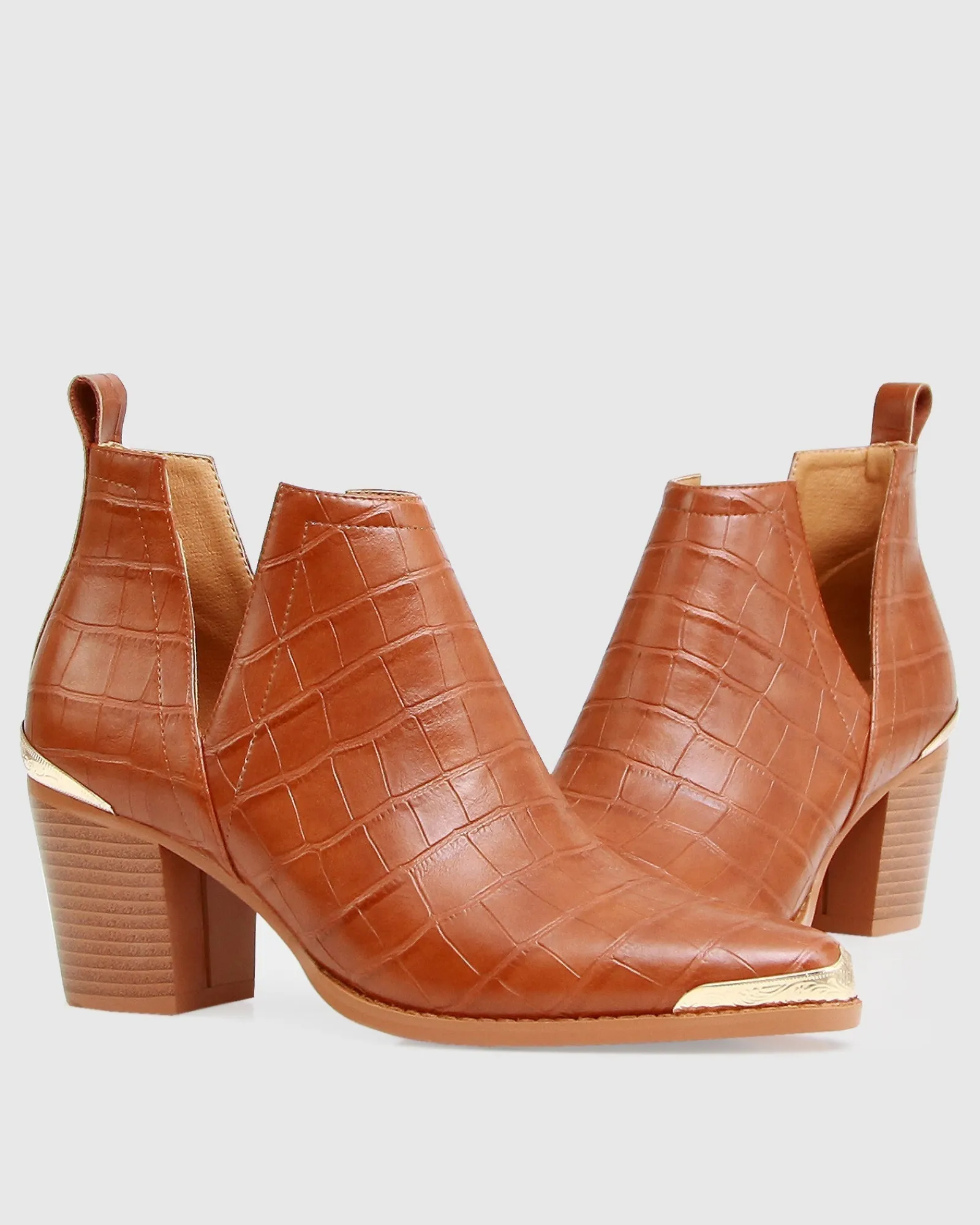 Best Belle & Bloom Austin Croc Embossed Ankle Boot - Camel
