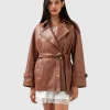 Best Belle & Bloom BFF Belted Leather Jacket - Brown