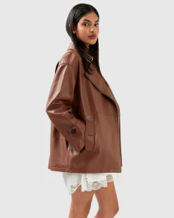 Best Belle & Bloom BFF Belted Leather Jacket - Brown