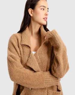 New Belle & Bloom Born To Run Sustainable Sweater Coat - Light Camel LightCamel