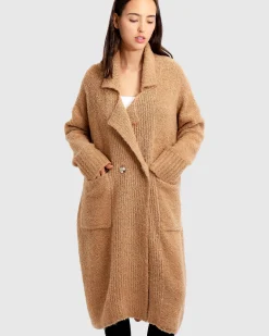 New Belle & Bloom Born To Run Sustainable Sweater Coat - Light Camel LightCamel