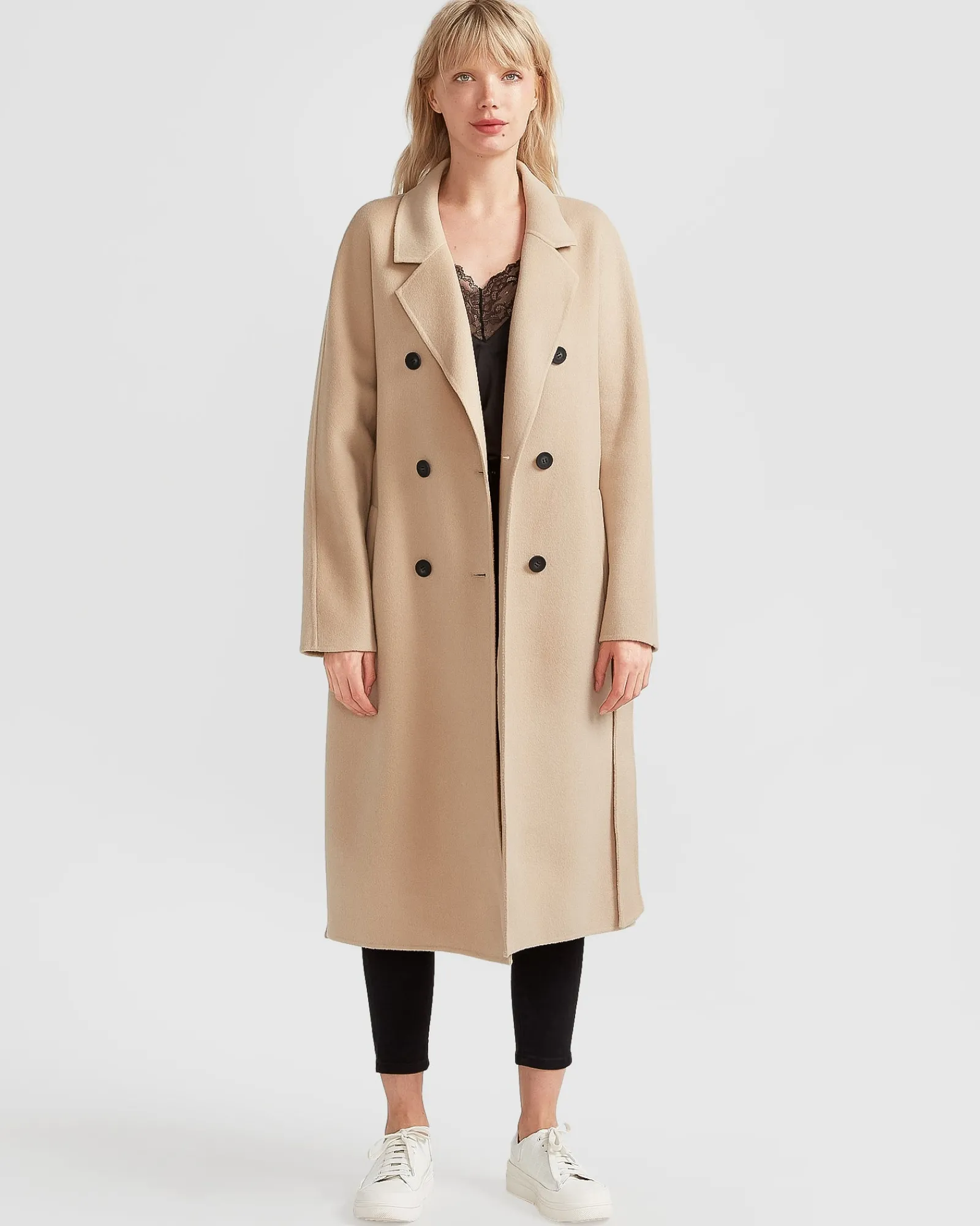 Hot Belle & Bloom Boss Girl Double-Breasted Lined Wool Coat - Pale Oat BreastedLinedWoolCoat-PaleOat