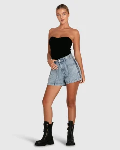 Fashion Belle & Bloom Bring The Heat Denim Shorts - Stonewash