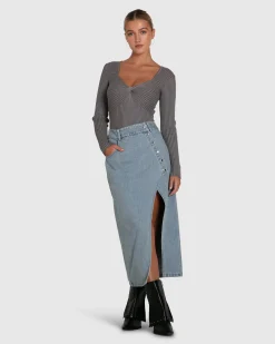 Outlet Belle & Bloom Can't Forget You Denim Midi Skirt