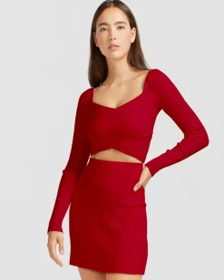 Discount Belle & Bloom C'est Belle Knit Mini Skirt - Red