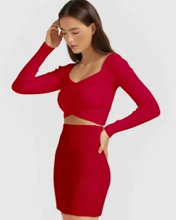 Discount Belle & Bloom C'est Belle Knit Mini Skirt - Red