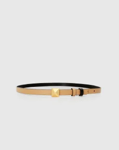 New Belle & Bloom Cleopatra Pyramid Stud Leather Belt - Tan/Black