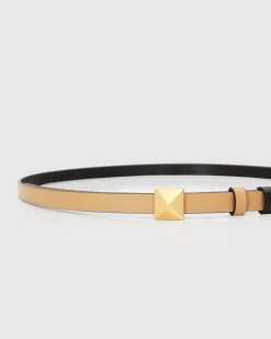 New Belle & Bloom Cleopatra Pyramid Stud Leather Belt - Tan/Black