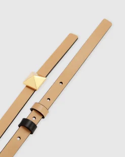 New Belle & Bloom Cleopatra Pyramid Stud Leather Belt - Tan/Black
