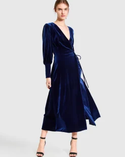 Online Belle & Bloom Current Mood Velvet Wrap Dress - Royal Blue RoyalBlue