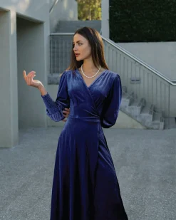 Online Belle & Bloom Current Mood Velvet Wrap Dress - Royal Blue RoyalBlue