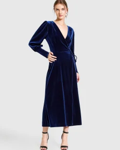 Online Belle & Bloom Current Mood Velvet Wrap Dress - Royal Blue RoyalBlue