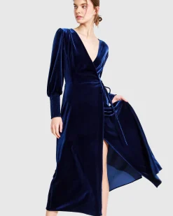 Online Belle & Bloom Current Mood Velvet Wrap Dress - Royal Blue RoyalBlue