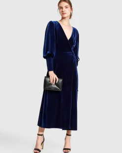 Online Belle & Bloom Current Mood Velvet Wrap Dress - Royal Blue RoyalBlue