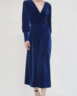 Online Belle & Bloom Current Mood Velvet Wrap Dress - Royal Blue RoyalBlue
