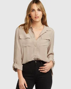 Outlet Belle & Bloom Eclipse Rolled Sleeve Blouse - Sand FINAL SALE SandFINALSALE