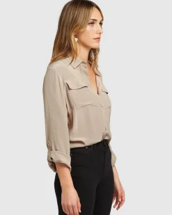 Outlet Belle & Bloom Eclipse Rolled Sleeve Blouse - Sand FINAL SALE SandFINALSALE