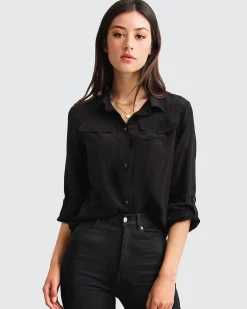 Outlet Belle & Bloom Eclipse Rolled Sleeve Blouse - Black