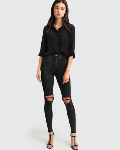 Outlet Belle & Bloom Eclipse Rolled Sleeve Blouse - Black