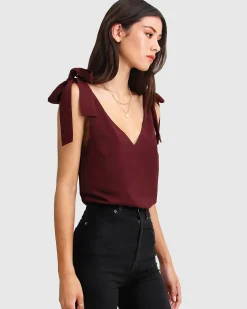 Sale Belle & Bloom Feel For You V-Neck Top - Burgundy NeckTop-Burgundy