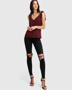 Sale Belle & Bloom Feel For You V-Neck Top - Burgundy NeckTop-Burgundy