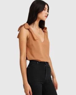 Discount Belle & Bloom Feel For You V-Neck Top - Camel NeckTop-Camel