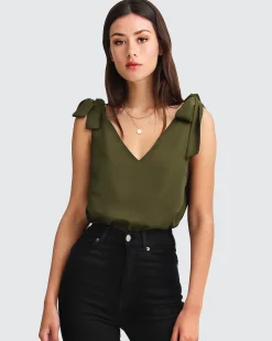 Online Belle & Bloom Feel For You V-Neck Top - Military NeckTop-Military