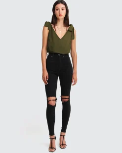 Online Belle & Bloom Feel For You V-Neck Top - Military NeckTop-Military