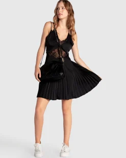 Clearance Belle & Bloom Feel It Still Lace Trim Mini Dress - Black