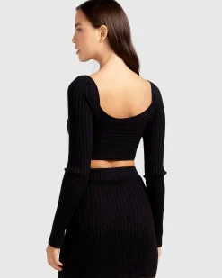 Fashion Belle & Bloom Forget Me Not Knit Crop - Black