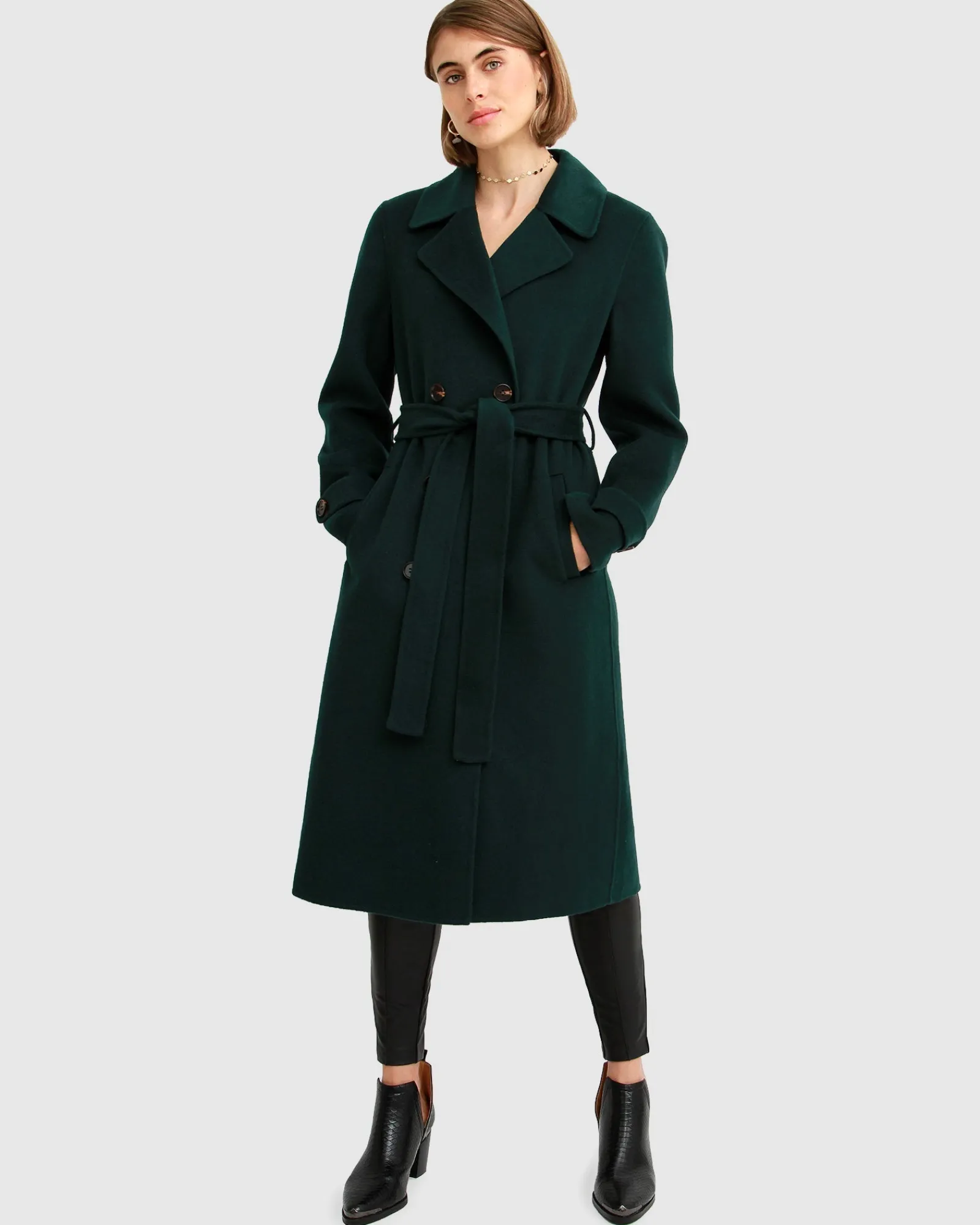 Clearance Belle & Bloom Front Runner Belted Coat - Dark Green DarkGreen